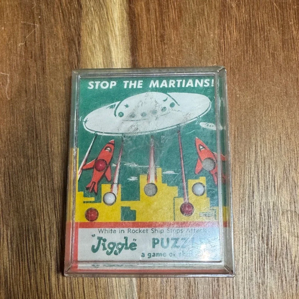 Vtg 1957 Jiggle Puzzle Stop The Martians Dexterity Game Comon Tatar Sci-Fi Toy